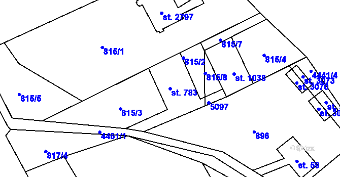 Parcela st. 783 v KÚ Ostravice 1, Katastrální mapa
