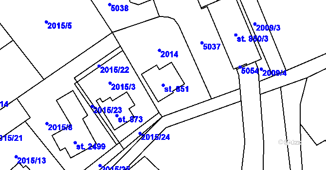 Parcela st. 851 v KÚ Ostravice 1, Katastrální mapa