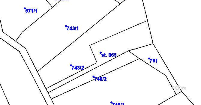 Parcela st. 865 v KÚ Ostravice 1, Katastrální mapa
