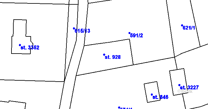 Parcela st. 928 v KÚ Ostravice 1, Katastrální mapa