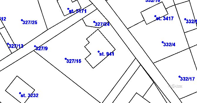 Parcela st. 941 v KÚ Ostravice 1, Katastrální mapa