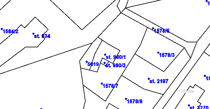 Parcela st. 980/1 v KÚ Ostravice 1, Katastrální mapa