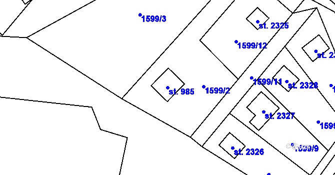 Parcela st. 985 v KÚ Ostravice 1, Katastrální mapa