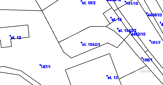 Parcela st. 1042/1 v KÚ Ostravice 1, Katastrální mapa