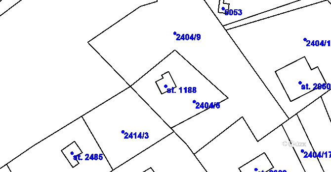 Parcela st. 1188 v KÚ Ostravice 1, Katastrální mapa