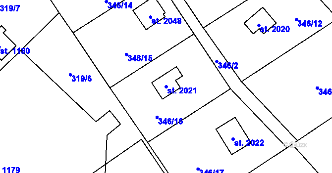 Parcela st. 2021 v KÚ Ostravice 1, Katastrální mapa