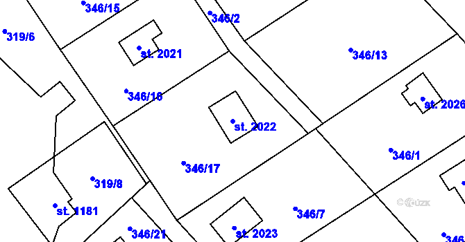 Parcela st. 2022 v KÚ Ostravice 1, Katastrální mapa