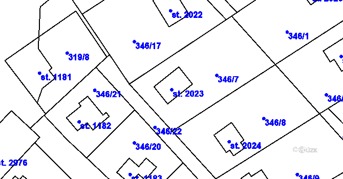 Parcela st. 2023 v KÚ Ostravice 1, Katastrální mapa