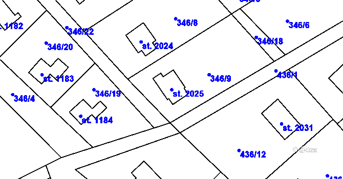 Parcela st. 2025 v KÚ Ostravice 1, Katastrální mapa