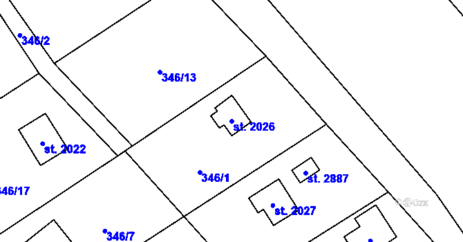 Parcela st. 2026 v KÚ Ostravice 1, Katastrální mapa