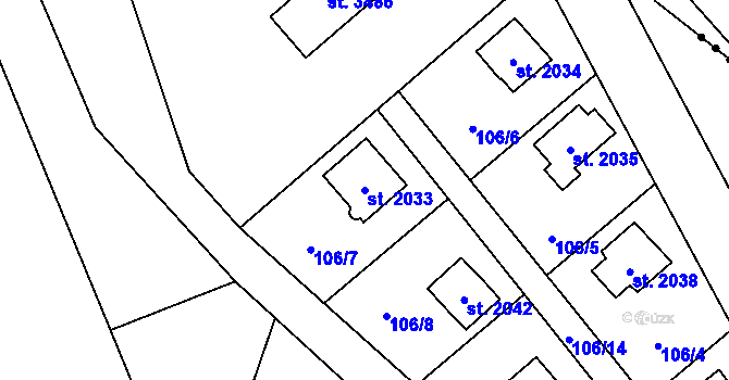 Parcela st. 2033 v KÚ Ostravice 1, Katastrální mapa