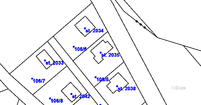 Parcela st. 2035 v KÚ Ostravice 1, Katastrální mapa