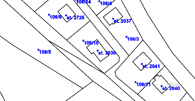 Parcela st. 2036 v KÚ Ostravice 1, Katastrální mapa