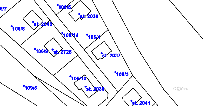 Parcela st. 2037 v KÚ Ostravice 1, Katastrální mapa