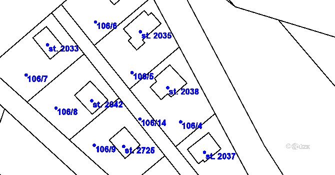 Parcela st. 2038 v KÚ Ostravice 1, Katastrální mapa