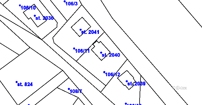 Parcela st. 2040 v KÚ Ostravice 1, Katastrální mapa
