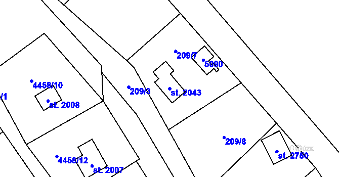 Parcela st. 2043 v KÚ Ostravice 1, Katastrální mapa