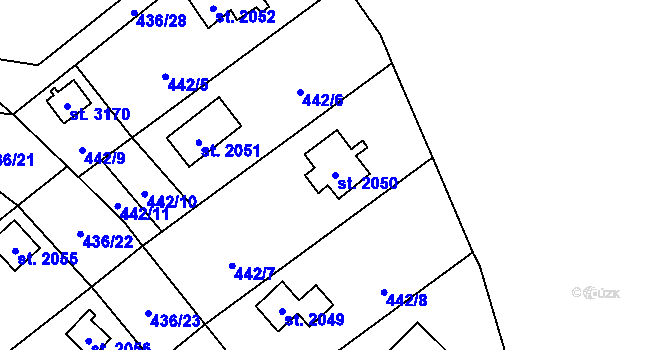 Parcela st. 2050 v KÚ Ostravice 1, Katastrální mapa