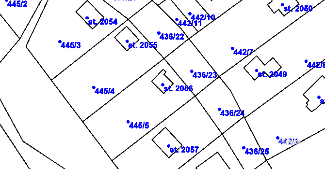 Parcela st. 2056 v KÚ Ostravice 1, Katastrální mapa