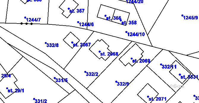 Parcela st. 2068 v KÚ Ostravice 1, Katastrální mapa