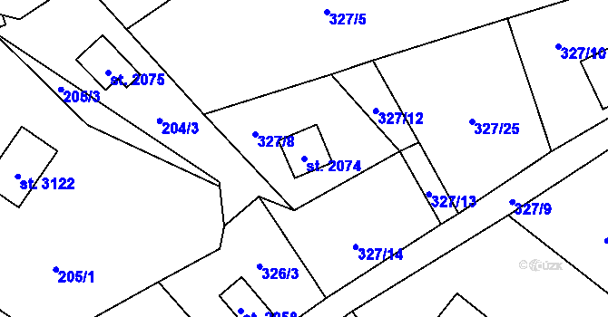 Parcela st. 2074 v KÚ Ostravice 1, Katastrální mapa