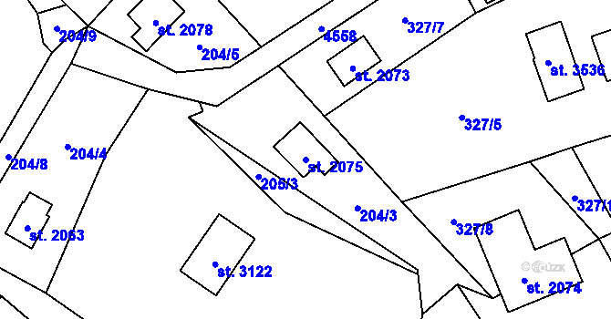 Parcela st. 2075 v KÚ Ostravice 1, Katastrální mapa