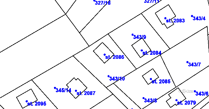 Parcela st. 2086 v KÚ Ostravice 1, Katastrální mapa