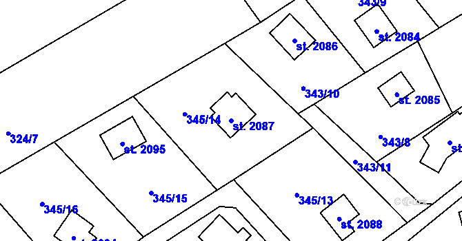 Parcela st. 2087 v KÚ Ostravice 1, Katastrální mapa