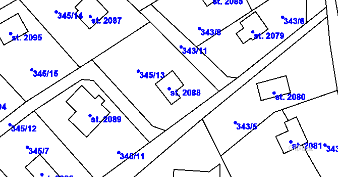 Parcela st. 2088 v KÚ Ostravice 1, Katastrální mapa