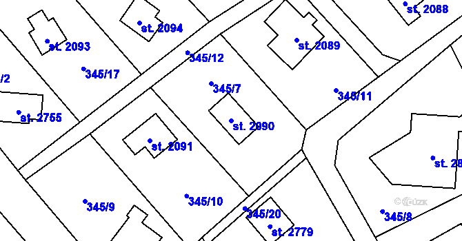 Parcela st. 2090 v KÚ Ostravice 1, Katastrální mapa