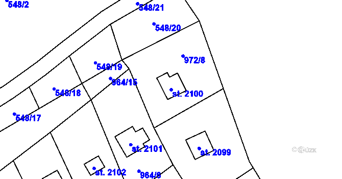 Parcela st. 2100 v KÚ Ostravice 1, Katastrální mapa