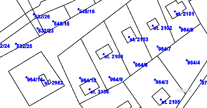 Parcela st. 2104 v KÚ Ostravice 1, Katastrální mapa
