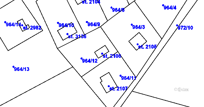 Parcela st. 2106 v KÚ Ostravice 1, Katastrální mapa