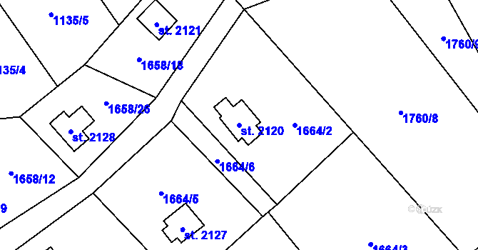 Parcela st. 2120 v KÚ Ostravice 1, Katastrální mapa