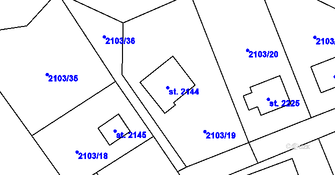 Parcela st. 2144 v KÚ Ostravice 1, Katastrální mapa