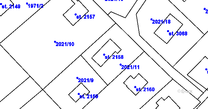 Parcela st. 2158 v KÚ Ostravice 1, Katastrální mapa