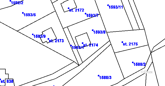 Parcela st. 2174 v KÚ Ostravice 1, Katastrální mapa