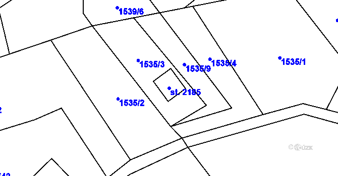 Parcela st. 2185 v KÚ Ostravice 1, Katastrální mapa