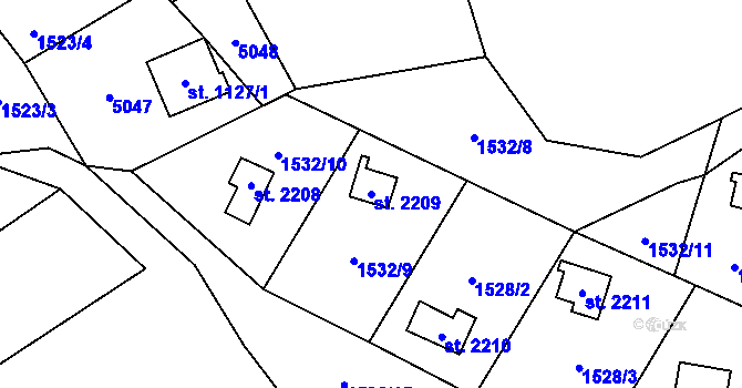 Parcela st. 2209 v KÚ Ostravice 1, Katastrální mapa