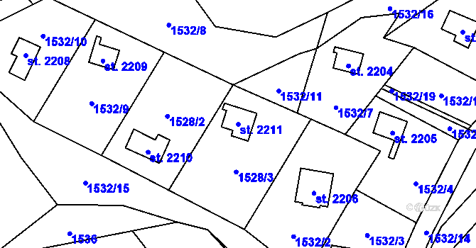 Parcela st. 2211 v KÚ Ostravice 1, Katastrální mapa