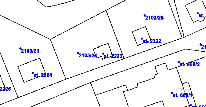 Parcela st. 2223 v KÚ Ostravice 1, Katastrální mapa