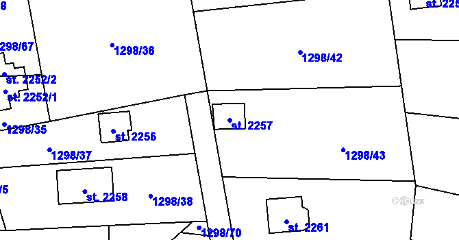 Parcela st. 2257 v KÚ Ostravice 1, Katastrální mapa