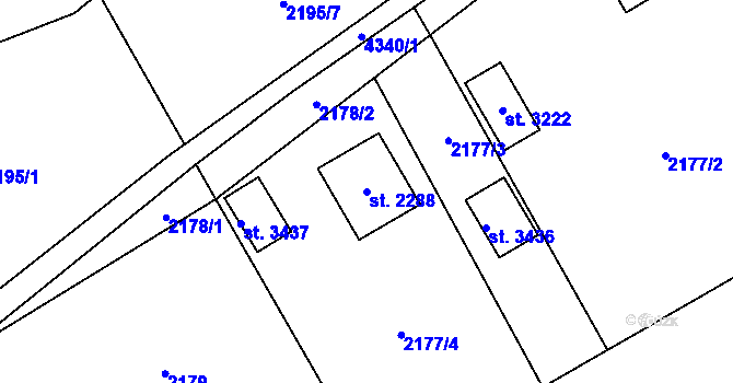 Parcela st. 2288 v KÚ Ostravice 1, Katastrální mapa