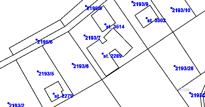 Parcela st. 2289 v KÚ Ostravice 1, Katastrální mapa