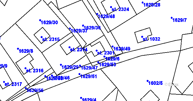Parcela st. 2301 v KÚ Ostravice 1, Katastrální mapa