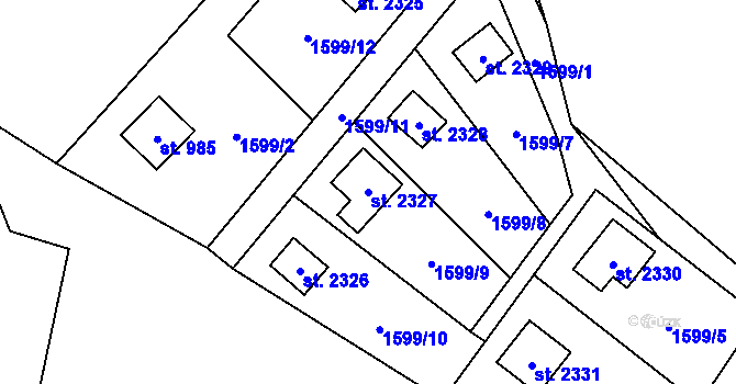 Parcela st. 2327 v KÚ Ostravice 1, Katastrální mapa