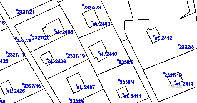 Parcela st. 2410 v KÚ Ostravice 1, Katastrální mapa