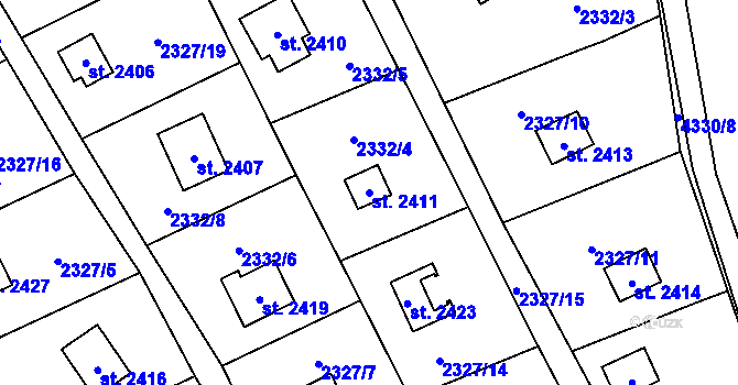 Parcela st. 2411 v KÚ Ostravice 1, Katastrální mapa