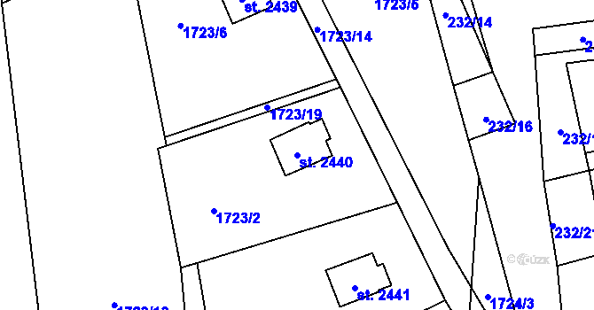 Parcela st. 2440 v KÚ Ostravice 1, Katastrální mapa