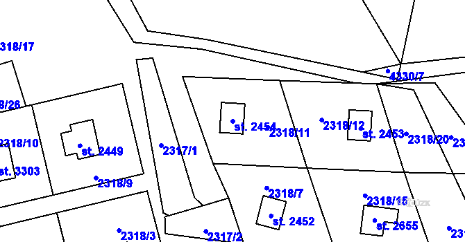 Parcela st. 2454 v KÚ Ostravice 1, Katastrální mapa